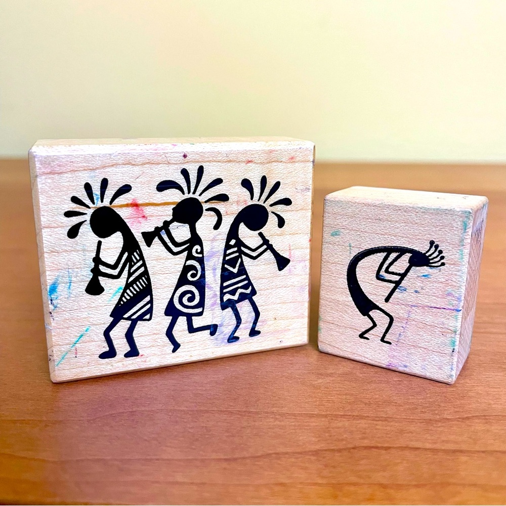 Kokopelli Rubber Stamps Set of 2 Wood Mounted Native American Scrapbooking